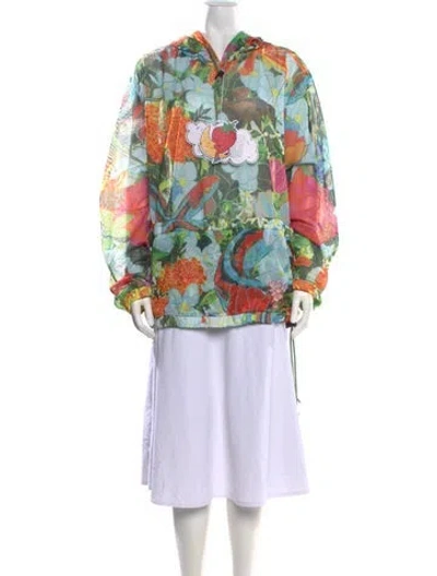 Pre-owned Sky High Farm Silk Floral Print Hoodie In Green