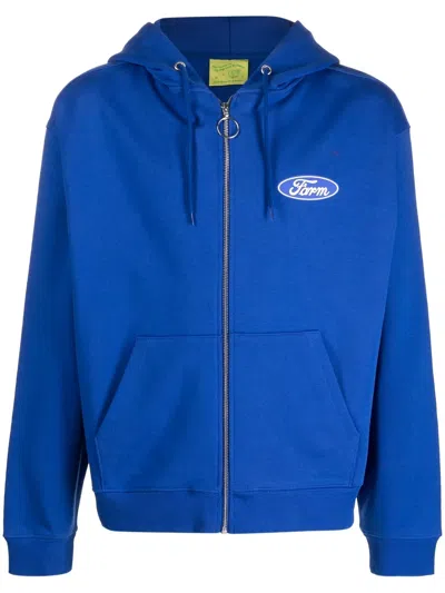 Sky High Farm Slogan-print Zip-up Hoodie In Blue