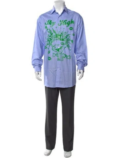 Pre-owned Sky High Farm Striped Long Sleeve Shirt In Blue