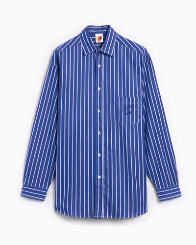 Sky High Farm Unisex Striped Button Down Shirt Woven In Blue Stripe