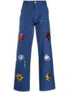 Sky High Farm Universe Navy Blue Embroidered Denim Jeans In Navy Blue