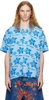 Sky High Farm Workwear Blue Hand Block Print Shirt In Blue