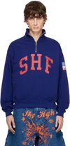Sky High Farm Workwear Blue 'shf' Quarter Zip Sweater In Navy
