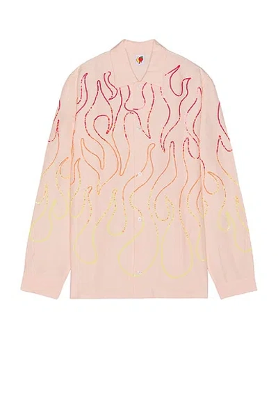 Sky High Farm Workwear Flame Embroidered Shirt In Pink