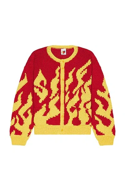 Sky High Farm Workwear Flame Hand Knit Cardigan In Red