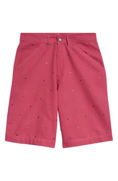 Sky High Farm Workwear Gender Inclusive Crystal Studded Work Shorts In Pink