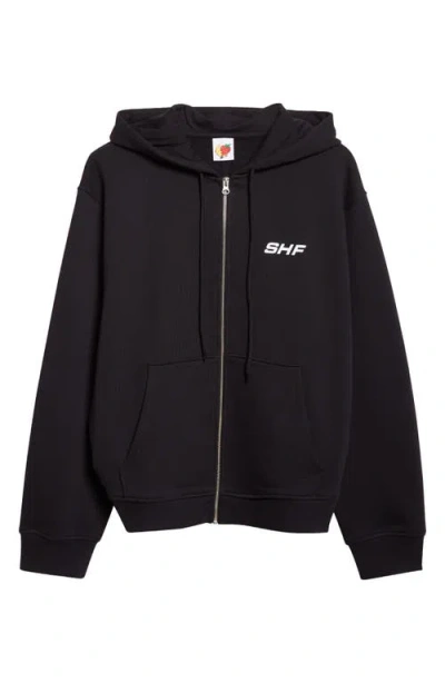 Sky High Farm Workwear Gender Inclusive Flower Logo Regenerative Cotton Graphic Hoodie In Black