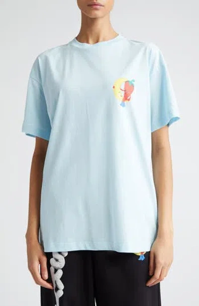 Sky High Farm Workwear Gender Inclusive Perennial Shana Logo Organic Cotton Blend Graphic T-shirt In Blue