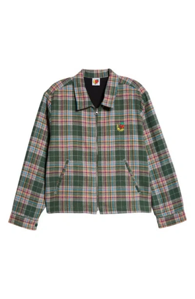 Sky High Farm Workwear Gender Inclusive Plaid Flannel Gas Station Jacket In Green