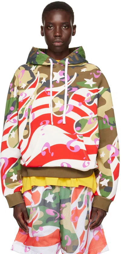 Sky High Farm Workwear Multicolor Flame Hoodie In 2 Khaki