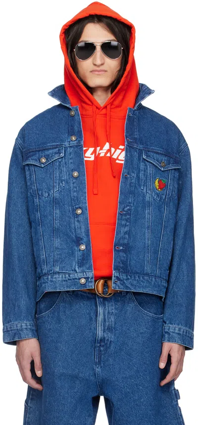 Sky High Farm Workwear Navy Embroidered Denim Jacket In Blue