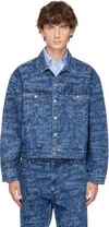 Sky High Farm Workwear Navy Ks Graffiti Denim Jacket In Dark Blue