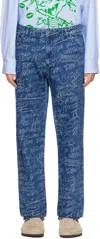 Sky High Farm Workwear Navy Ks Graffiti Straight Leg Jeans In Dark Blue