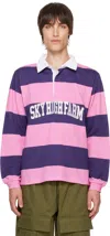 Sky High Farm Workwear Pink & Purple 'shf' Rugby Polo In Pink Stripe