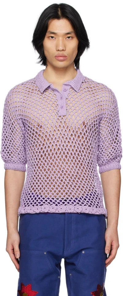 Sky High Farm Workwear Purple Floral Polo In Lilac