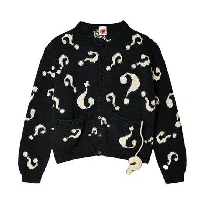 Pre-owned Sky High Farm Workwear Question Mark Hand Knit Cardigan 'black'