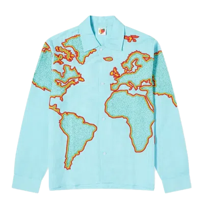 Sky High Farm Workwear World Map Embroidered Shirt Blue