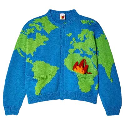 Sky High Farm Workwear World Map Hand-knit Cardigan Blue