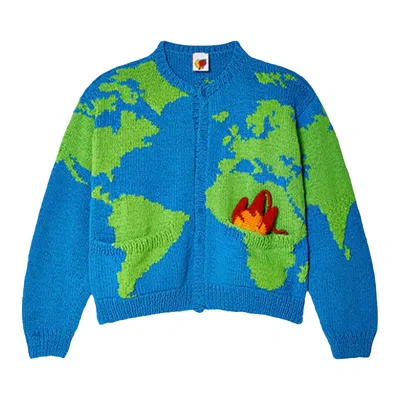 Pre-owned Sky High Farm Workwear World Map Hand-knit Cardigan 'blue'