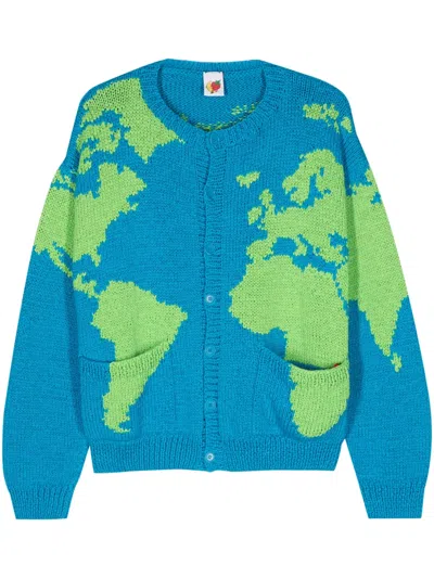 Sky High Farm World Map-embroidery Cardigan In Blue