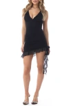 Sky Ruffle Asymmetric Cocktail Minidress In Black