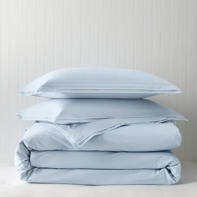Sky Tipped Double Flange Percale Duvet Cover Set, King - Exclusive In Blue