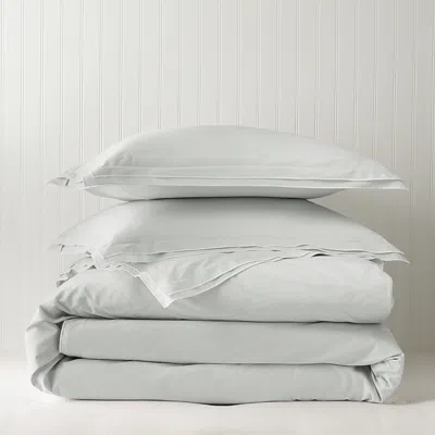 Sky Tipped Double Flange Percale Duvet Cover Set, Twin - Exclusive In Gray