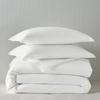 Sky Tipped Double-flange Percale Duvet Cover Set, Full/queen - Exclusive In White