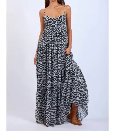 Sky To Moon Abstract Checker Open Back Maxi Dress In Black + White In Blue