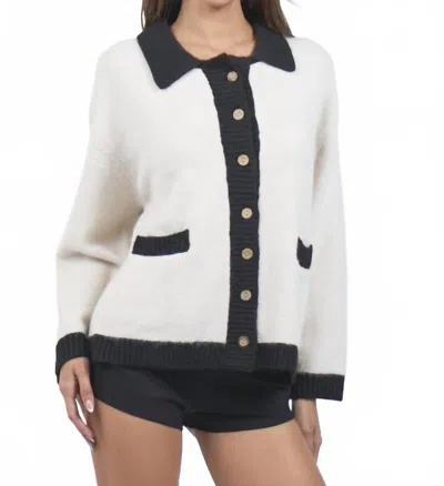 Sky To Moon Banded Sweater Cardigan In White In Multi