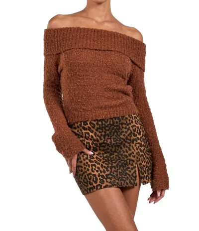 Sky To Moon Bliss Off Shoulder Sweater In Brown