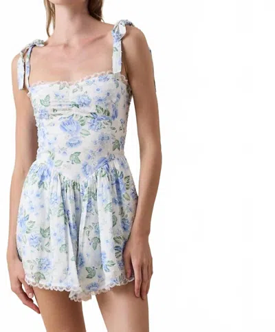 Sky To Moon Bloom Floral Romper In Blue Floral