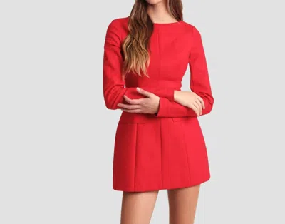 Sky To Moon Boat Neck Long Sleeve Slim Fit-in Mini Dress In Red