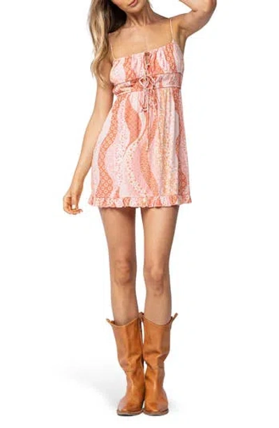 Sky To Moon Boho Floral Tie Neck Empire Waist Minidress In Multi