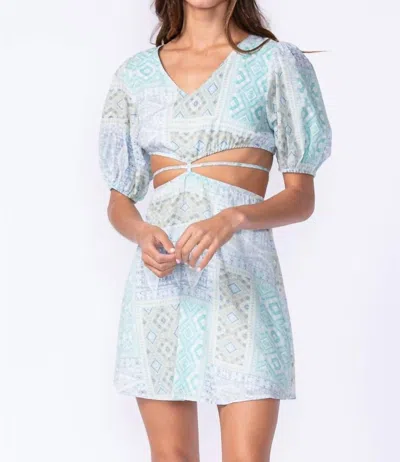 Sky To Moon Boho Print Cutout Tie Detail Dress In Mint Land In Blue