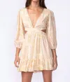 Sky To Moon Boho Print Vneck Dress In Gold Land