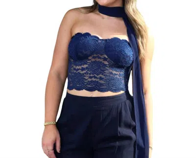 Sky To Moon Cavatia Scarf Top In Navy In Blue