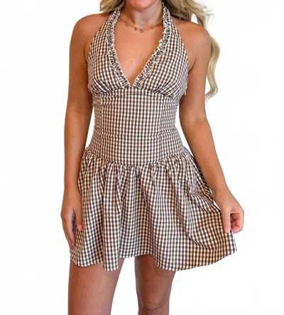 Sky To Moon Check Me Out Halter Dress In Brown