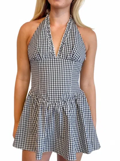 Sky To Moon Check Me Out Halter Dress In Navy In Blue