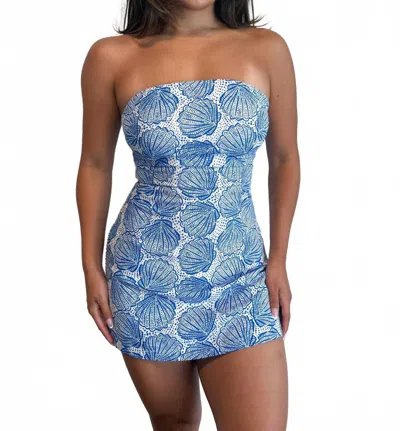 Sky To Moon Clam Party Strapless Dress In Blue