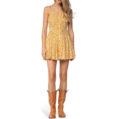 Sky To Moon Cotton Smocked Minidress In Orange