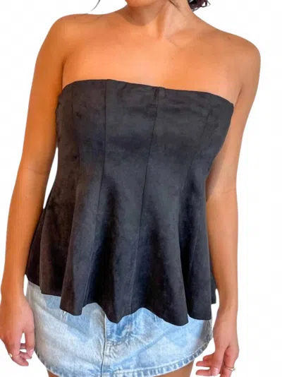 Sky To Moon Cozy Suede Tube Top In Black In Blue
