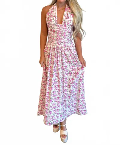 Sky To Moon Deep Floral Halter Maxi Dress In Pink In Multi