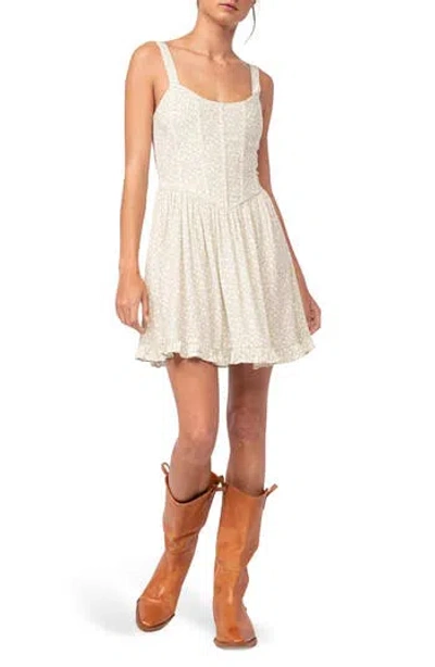 Sky To Moon Ditsy Floral Corset Fit & Flare Minidress In White