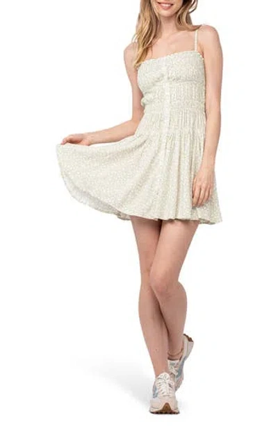Sky To Moon Ditsy Floral Shirred Fit & Flare Minidress In Brown