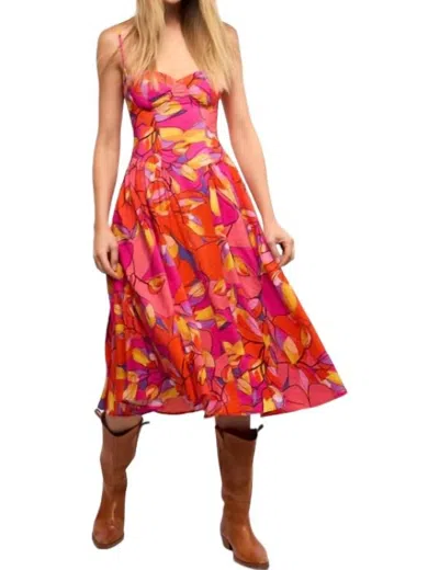 Sky To Moon Floral Bustier Midi Dress In Red