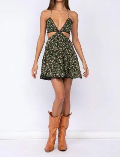 Sky To Moon Floral Cutout Dress In Black In Multi