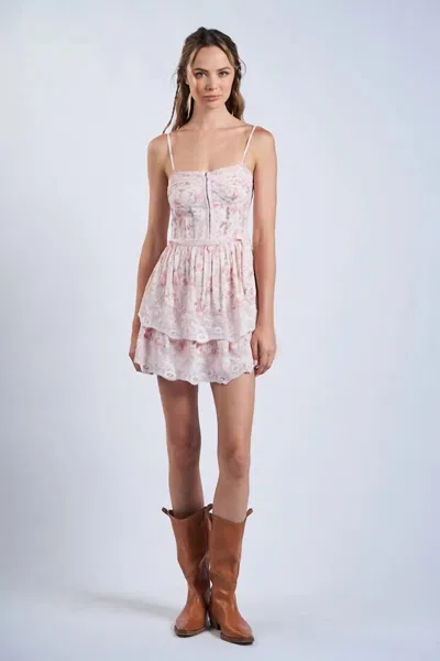 Sky To Moon Floral Fit And Flare Mini Dress In Pink In Multi