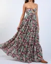 Sky To Moon Floral Flowy Strapless Maxi Dress In Brown In Brown