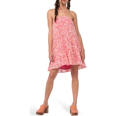 Sky To Moon Floral Halter Tie Shift Dress In Pink